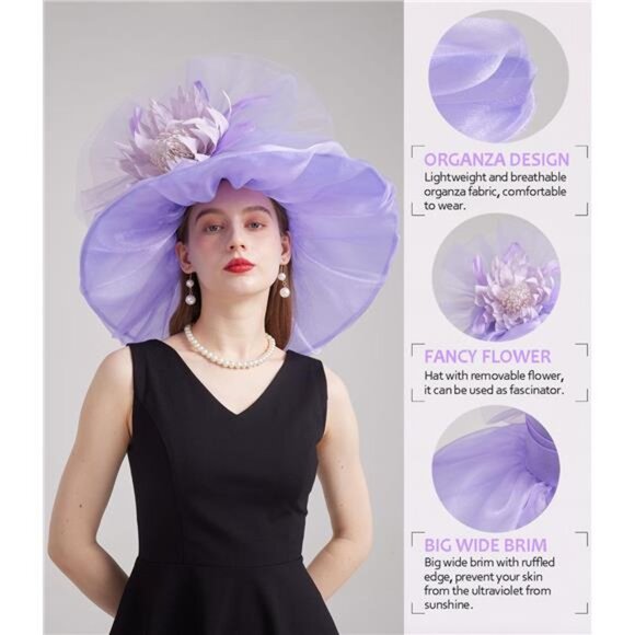 Women's Kentucky Derby Church Dress Hat 01-purple - Picture 4 of 7